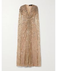 Jenny Packham - Lotus Cape-effect Embellished Tulle Gown - Lyst