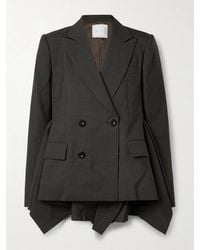 Sacai - Glen Draped Double-Breasted Prince Of Wales Checked Wool Blazer - Lyst