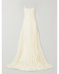 Danielle Frankel - Scarlet Lace-Trimmed Pleated Satin And Tulle Gown - Lyst
