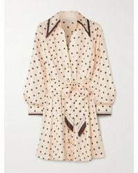 Zimmermann - Belted Polka-Dot Silk-Satin Mini Shirt Dress - Lyst