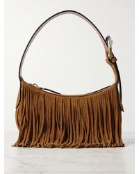 STAUD - Owen Leather-Trimmed Fringed Suede Shoulder Bag - Lyst