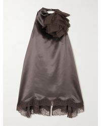 Magda Butrym - Appliquéd Scalloped Lace And Chiffon-Trimmed Silk-Satin Halterneck Blouse - Lyst