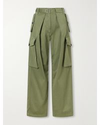 Loewe - Belted Pleated Cotton-Gabardine Wide-Leg Cargo Pants - Lyst