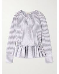 LIBEROWE - The Vanguard Striped Cotton-Poplin Peplum Blouse - Lyst