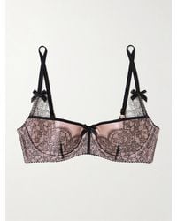 Agent Provocateur - Sammi Bow-Embellished Leavers Lace-Trimmed Stretch Silk-Satin Underwired Balconette Bra - Lyst