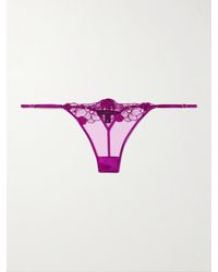 Kiki de Montparnasse - Satin-Trimmed Appliquéd Embroidered Tulle Thong - Lyst