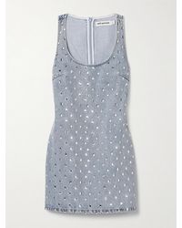 Self-Portrait - Crystal-Embellished Denim Mini Dress - Lyst
