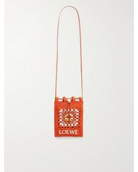 Loewe - Paula's Ibiza Logo-Trimmed Leather-Trimmed Crocheted Raffia Bucket Bag - Lyst