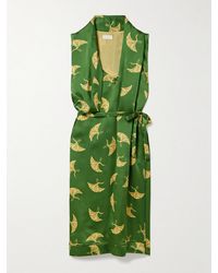 Dries Van Noten - Draped Belted Printed Silk-Satin Midi Dress - Lyst