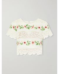 Oscar de la Renta - Floral-Print Lace-Trimmed Cotton-Blend Poplin Blouse - Lyst