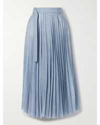 Sacai - Wrap-Effect Denim-Paneled Pleated Printed Crepe De Chine Midi Skirt - Lyst