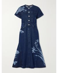 Erdem - Floral-Print Denim Midi Dress - Lyst