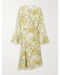 Acne Studios - Wrap-Effect Floral-Print Hammered-Crepe Mini Dress - Lyst