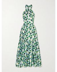 Christiano Marchelli - Anna Printed Silk-Blend Satin Halterneck Maxi Dress - Lyst