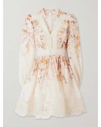Zimmermann - Luna Lace-Trimmed Linen And Cotton-Blend Mini Dress - Lyst