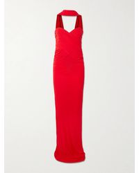 The New Arrivals Ilkyaz Ozel - Samsara Gathered Jersey Halterneck Gown - Lyst