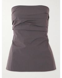 St. Agni - Strapless Tie-Back Gathered Cotton-Blend Top - Lyst