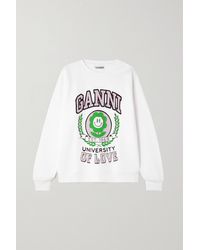 Ganni Flower University Of Love Sweatshirt Aus Jersey Aus Einer Biobaumwollmischung Mit Print - Weiß