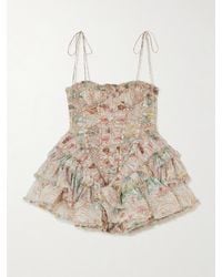 Zimmermann - Rebellion Bead-Embellished Ruffled Printed Silk Mini Dress - Lyst