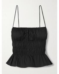 STAUD - Ayla Shirred Cotton-Blend Poplin Peplum Top - Lyst