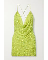 retroféte Mich Draped Embellished Tulle Mini Dress - Green