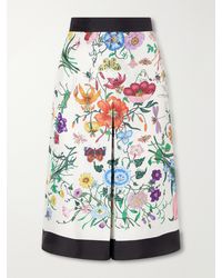 Gucci - Flora Place Printed Silk-Twill Wide-Leg Shorts - Lyst