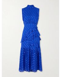 Saloni - Fleur Polka-Dot Ruffled Fil Coupé Silk-Blend Crepe De Chine Midi Dress - Lyst