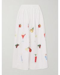 Loretta Caponi - Talamone Pleated Embroidered Cotton-Poplin Maxi Skirt - Lyst