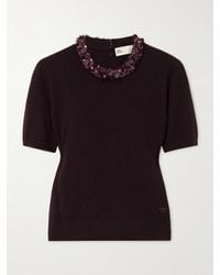 Tory Burch - Kurzärmeliger Pullover Aus Einer Woll-Kaschmirmischung Mit Verzierung - Lyst