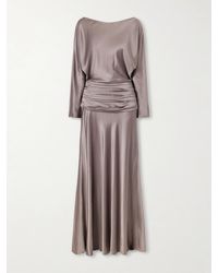 STAUD - Freda Gathered Silk-Blend Satin Maxi Dress - Lyst