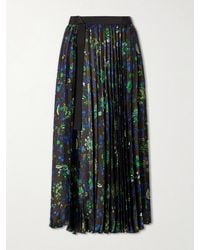 Sacai - Belted Grosgrain-Trimmed Pleated Floral-Print Georgette Midi Skirt - Lyst