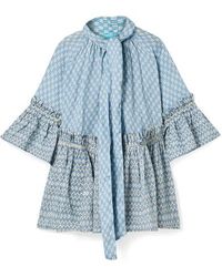 Yvonne S Tunique En Lin Imprimé À Volants Angelica - Bleu
