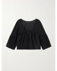 Matteau - Gathered Organic Cotton And Silk-Blend Blouse - Lyst