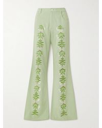 Alix Of Bohemia - Charlie Embroidered Slubbed Silk Flared Pants - Lyst