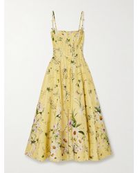 CAMILLA - Crystal-Embellished Floral-Print Linen And Silk-Blend Midi Dress - Lyst