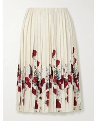 KHAITE - Anya Pleated Floral-Print Satin-Twill Midi Skirt - Lyst