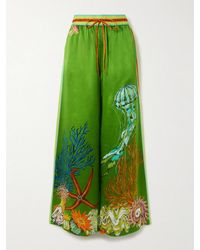 ALÉMAIS - Sam Pauletto Aquatica Printed Silk-Satin Wide-Leg Pants - Lyst