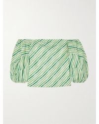 Rosie Assoulin - Off-The-Shoulder Striped Tencel Lyocell And Linen-Blend Blouse - Lyst