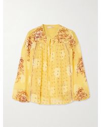 Ulla Johnson - Aster Picot-Trimmed Printed Silk-Blend Crepon Blouse - Lyst
