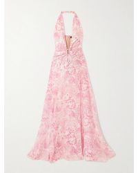 Versace - Robe Aus Bedrucktem Metallic-Chiffon Aus Einer Seidenmischung Mit Verzierung - Lyst