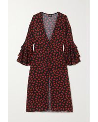 Leslie Amon Thalita Kaftan Aus Bedrucktem Baumwoll-voile Mit Volants - Schwarz