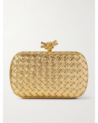 Bottega Veneta - Knot Padded Intrecciato Metallic Leather Clutch - Lyst