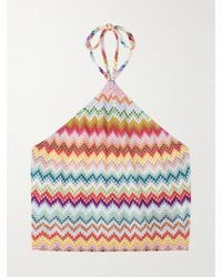 Missoni - Mare Cropped Striped Metallic Crochet-Knit Halterneck Top - Lyst