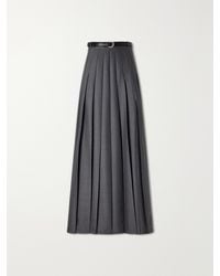 Self-Portrait - Belted Pleated Woven Grain De Poudre Maxi Skirt - Lyst