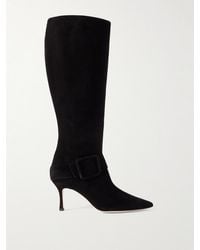 Manolo Blahnik - Bayhi 70 Kniehohe Stiefel Aus Veloursleder Mit Schnalle - Lyst