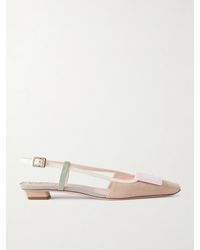 Roger Vivier - Belle Vivier 20 Buckled Leather-Trimmed Suede Ballet Flats - Lyst