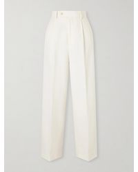 AURALEE - Pleated Wool, Cotton And Linen-Blend Oxford Wide-Leg Pants - Lyst