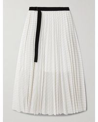Sacai - Belted Pleated Striped Voile Midi Skirt - Lyst