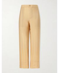 Saint Laurent - Striped Silk Straight-Leg Pants - Lyst