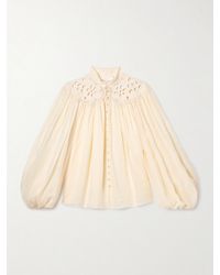 Zimmermann - Coco Broderie Anglaise-Trimmed Ramie Blouse - Lyst